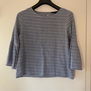 Tommy Hilfiger Cotton Blue and White Striped Bell Sleeve Peasant Blouse Size L